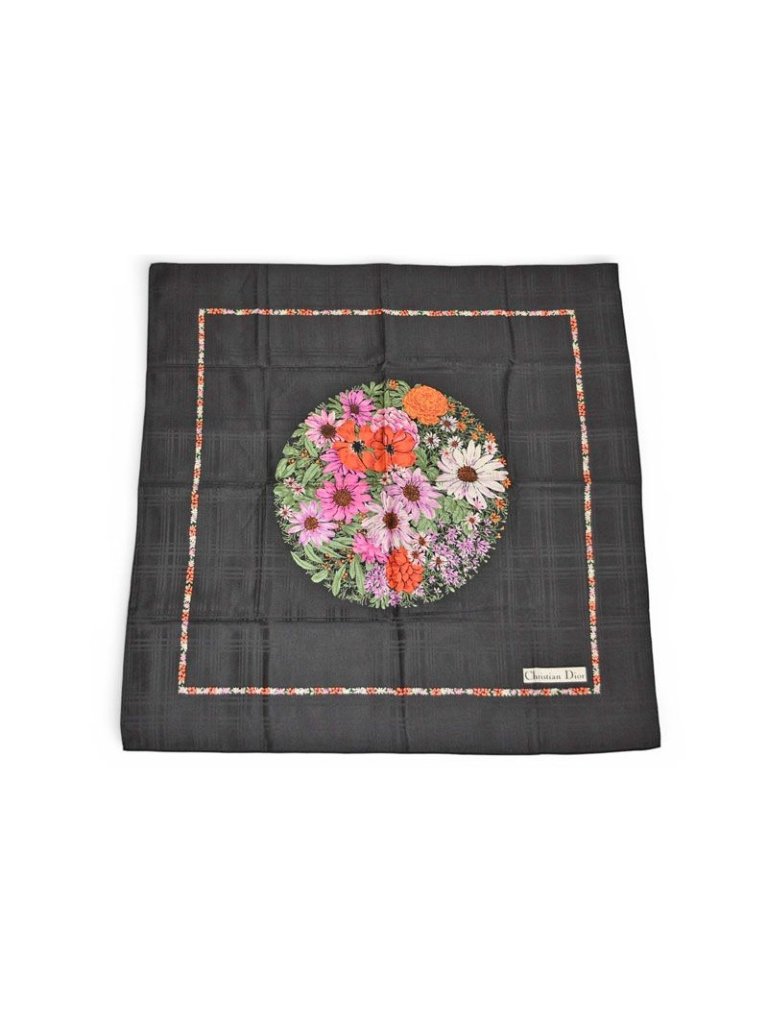 Dior Scarf Vintage Cd Logo Flower Pattern Black